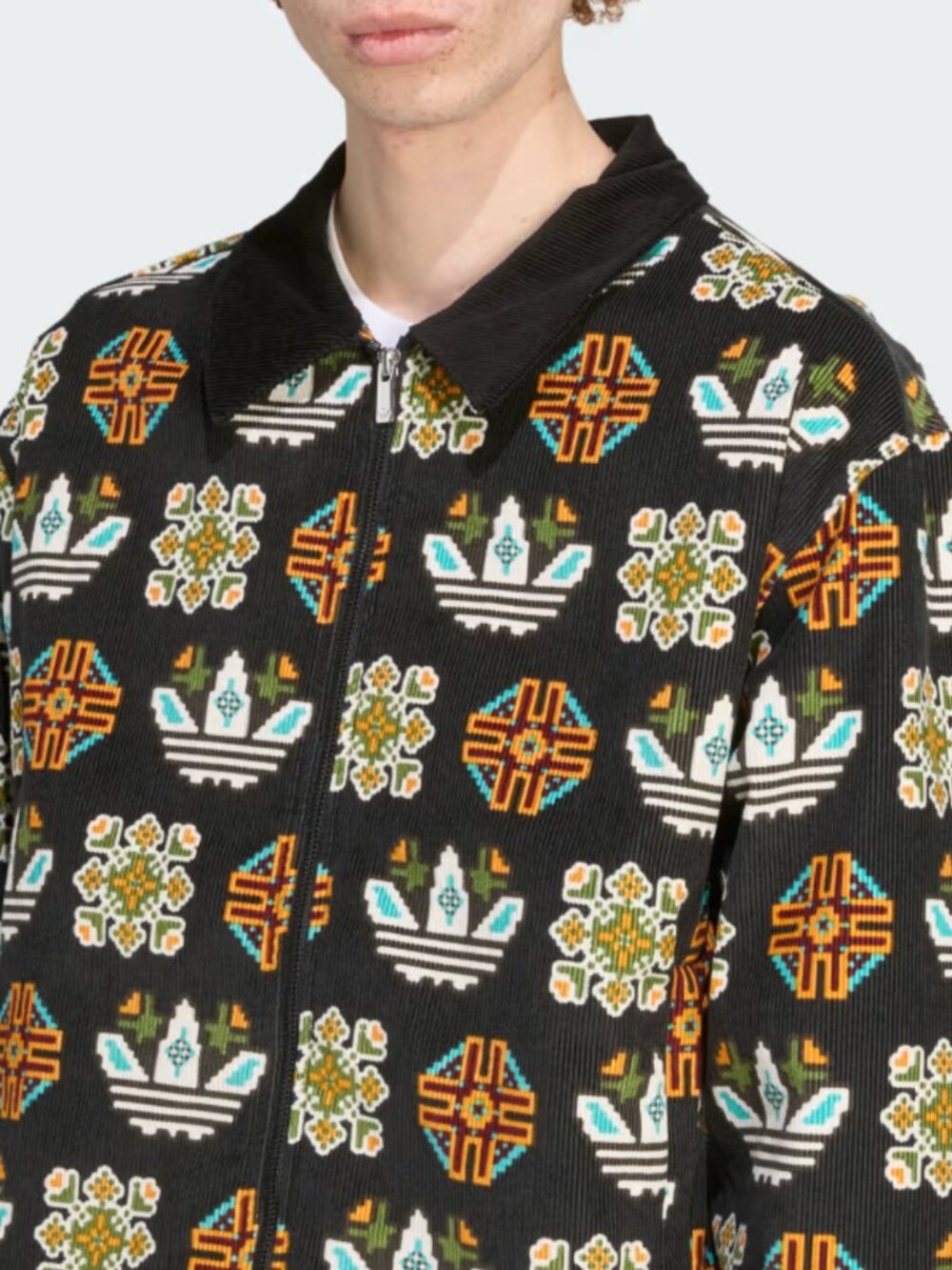 Adidas Black Ccorduroy Monogram Allover Print Loose Coach Jacket M - Picture 7 of 16